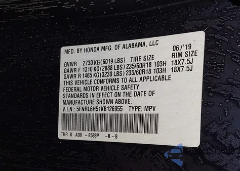 2019 Honda Odyssey Ex z USA, uszkodzony, nr VIN 5FNRL6H51KB126955